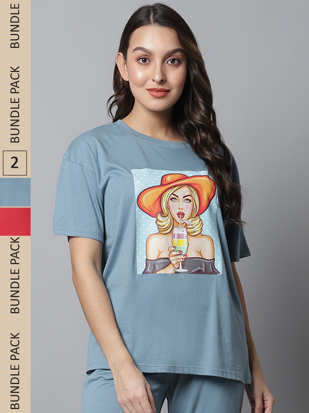 

Kanvin Pack of 2 Printed Loose T-shirt, Blue