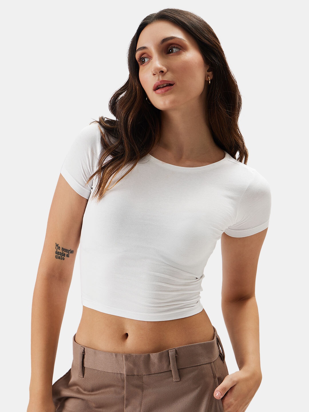 

The Souled Store White Round Neck Crop Tshirt