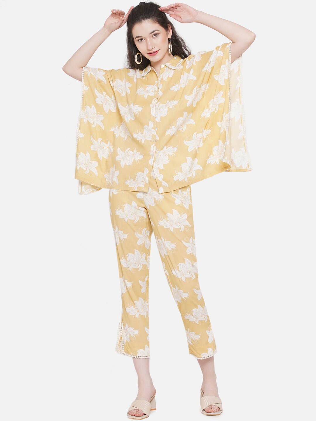 

bellamia Printed Kaftan Tunic With Trouser Co-Ords, Yellow