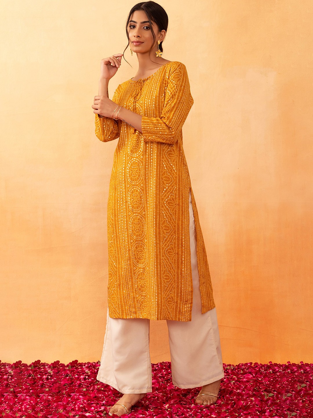 

Rang by Indya Bandhani Printed Straight Kurta, Yellow