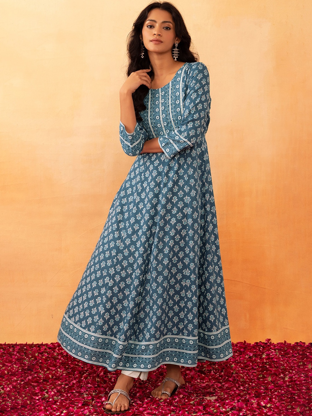 

Rang by Indya Floral Printed Anarkali Kurta, Blue