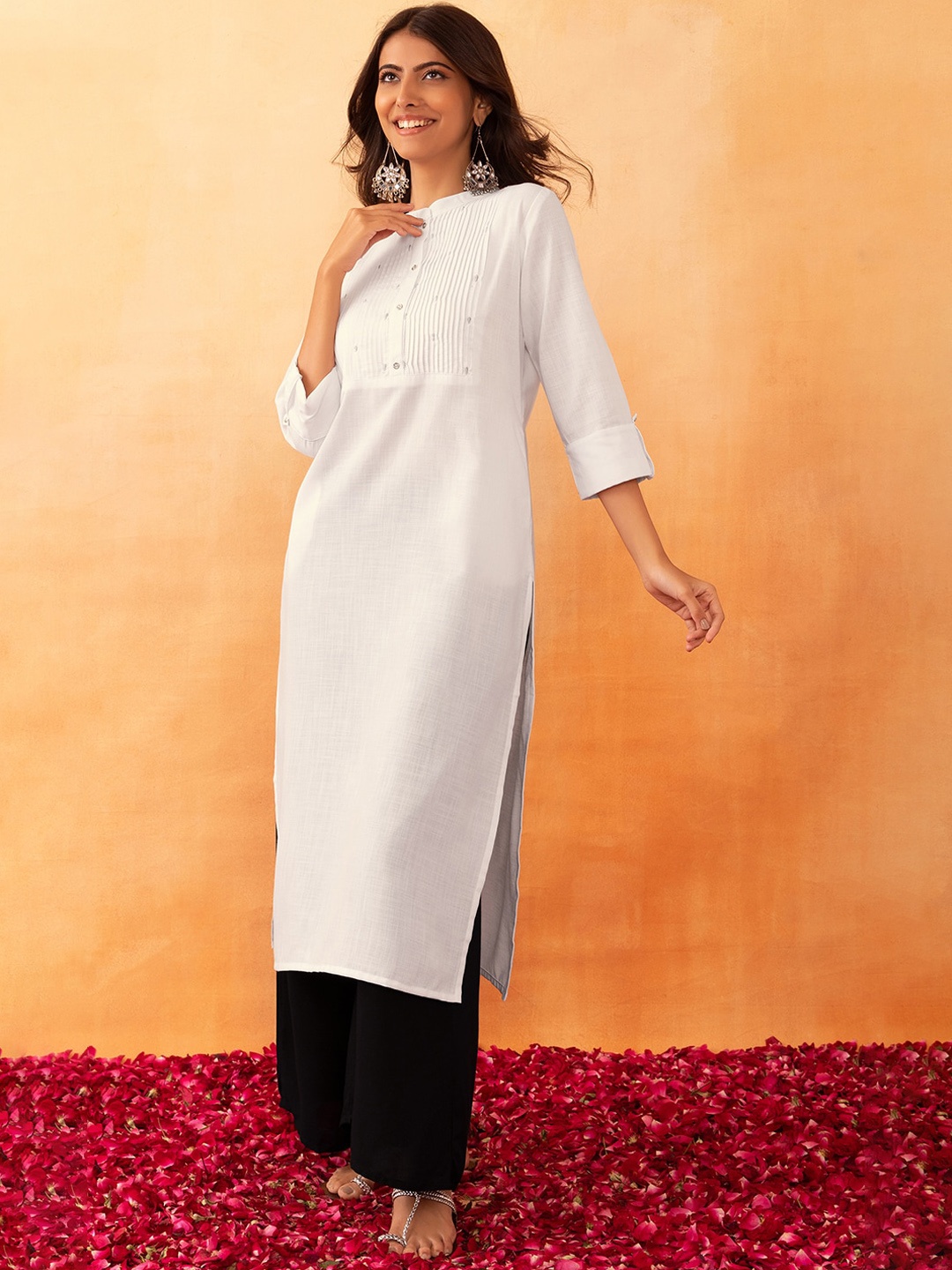

Rang by Indya Zari Embroidered Gathered & Pleated Detail Kurta, White