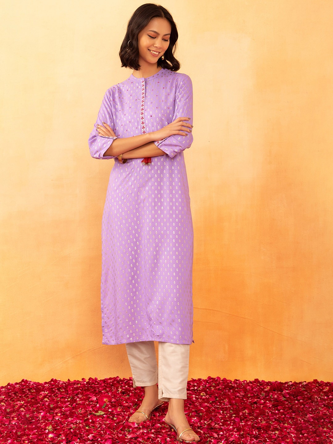 

Rang by Indya Ethnic Motifs Printed Mirror Work Kurta, Purple