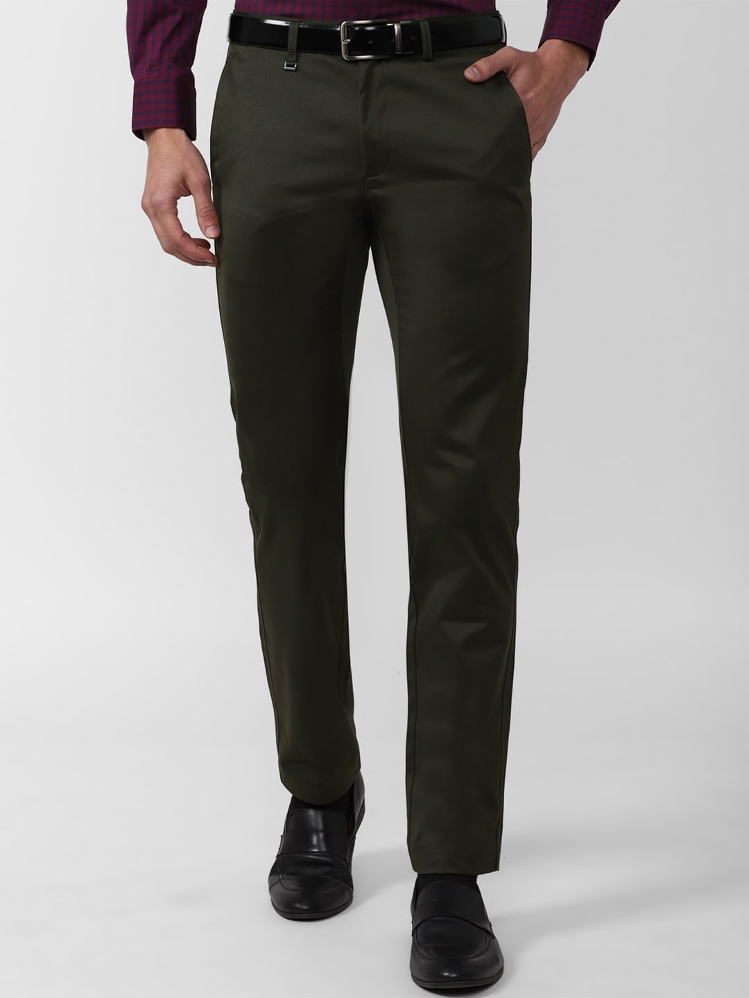 

Van Heusen Men Slim Fit Mid-Rise Formal Trousers, Green