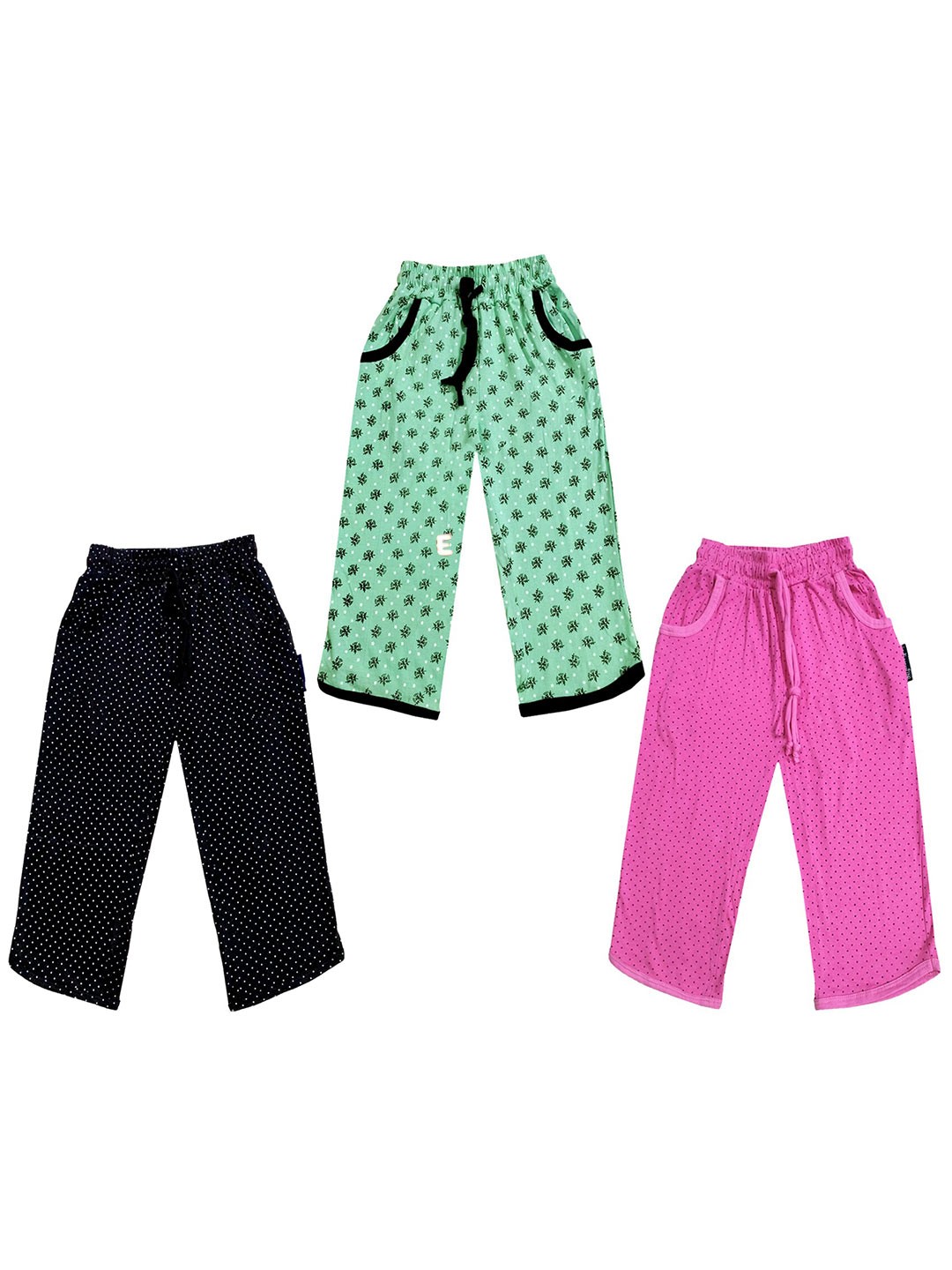 

IndiWeaves Girls Pack of 3 Pure Cotton Capris, Green