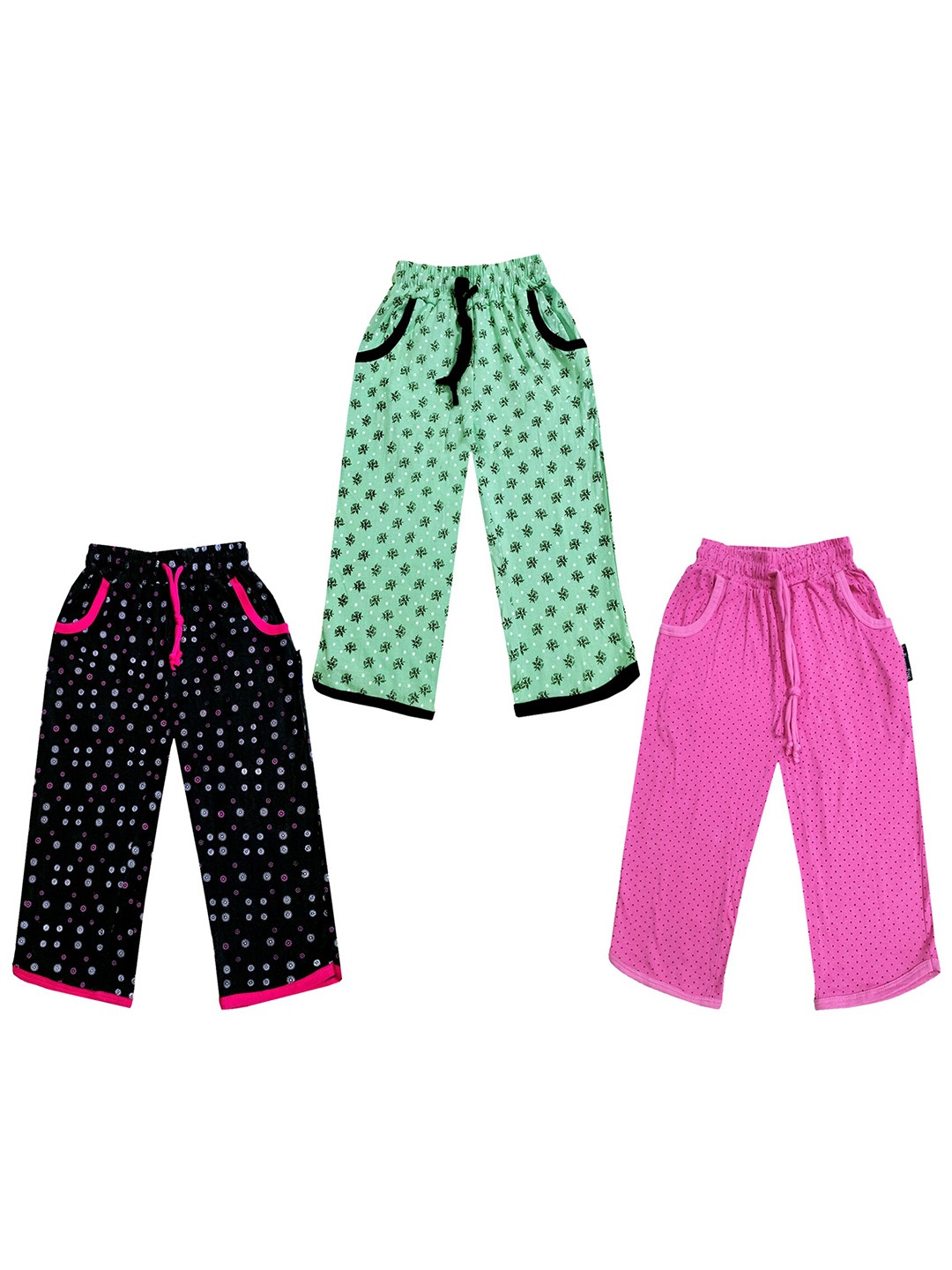 

IndiWeaves Girls Pack Of 3 Printed Pure Cotton Capris, Green