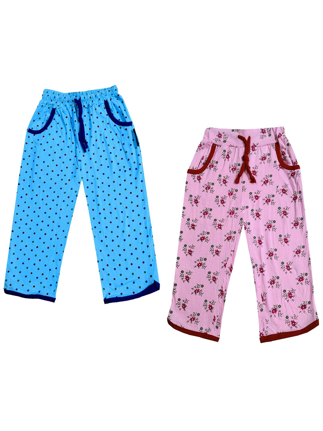 

IndiWeaves Girls Pack Of 2 Printed Pure Cotton Capris, Turquoise blue