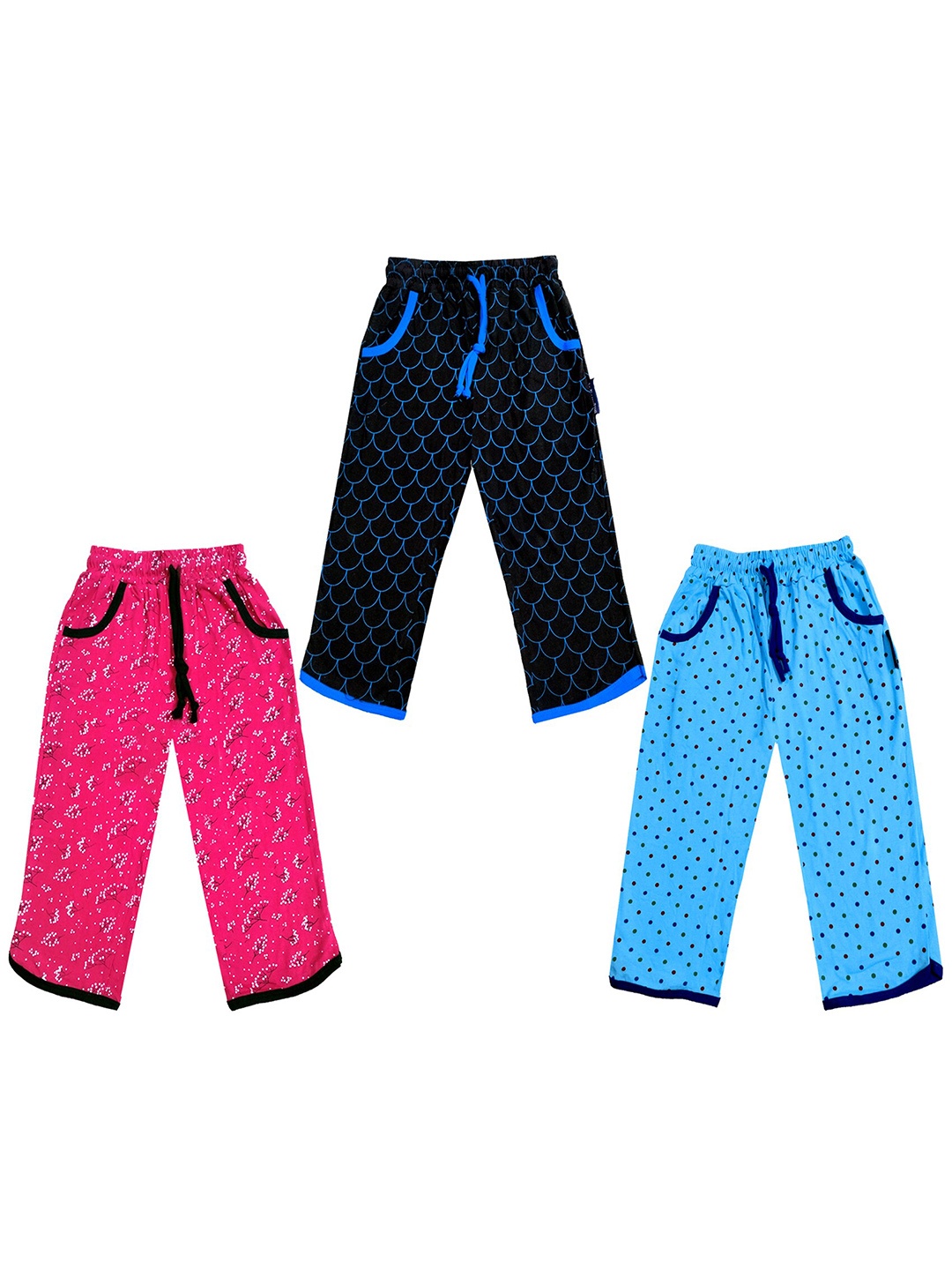 

IndiWeaves Girls Pack of 3 Mid-Rise Cotton Printed Capris, Blue