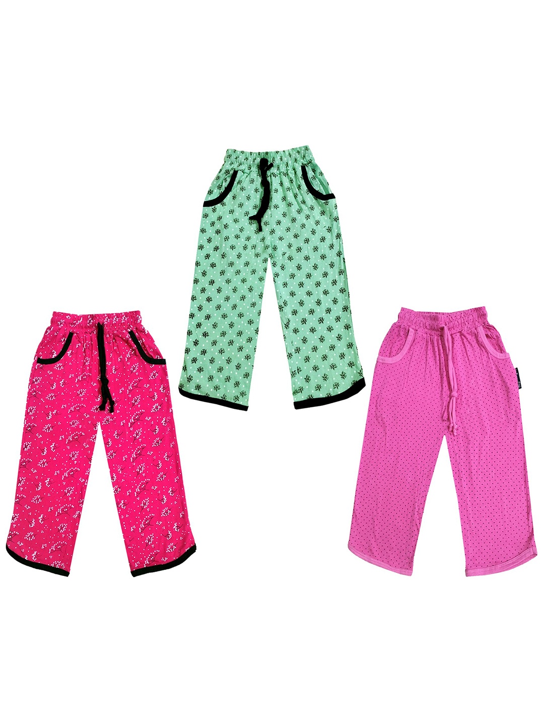 

IndiWeaves Girls Pack of 3 Mid-Rise Cotton Printed Capris, Green