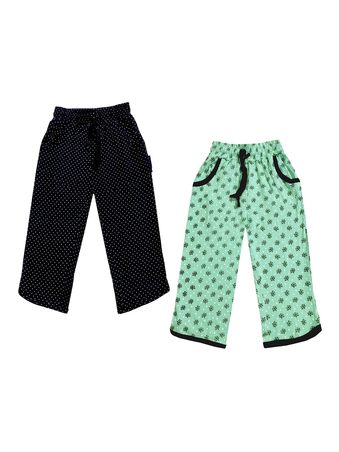 

IndiWeaves Girls Pack of 2 Mid-Rise Cotton Printed Capris, Green