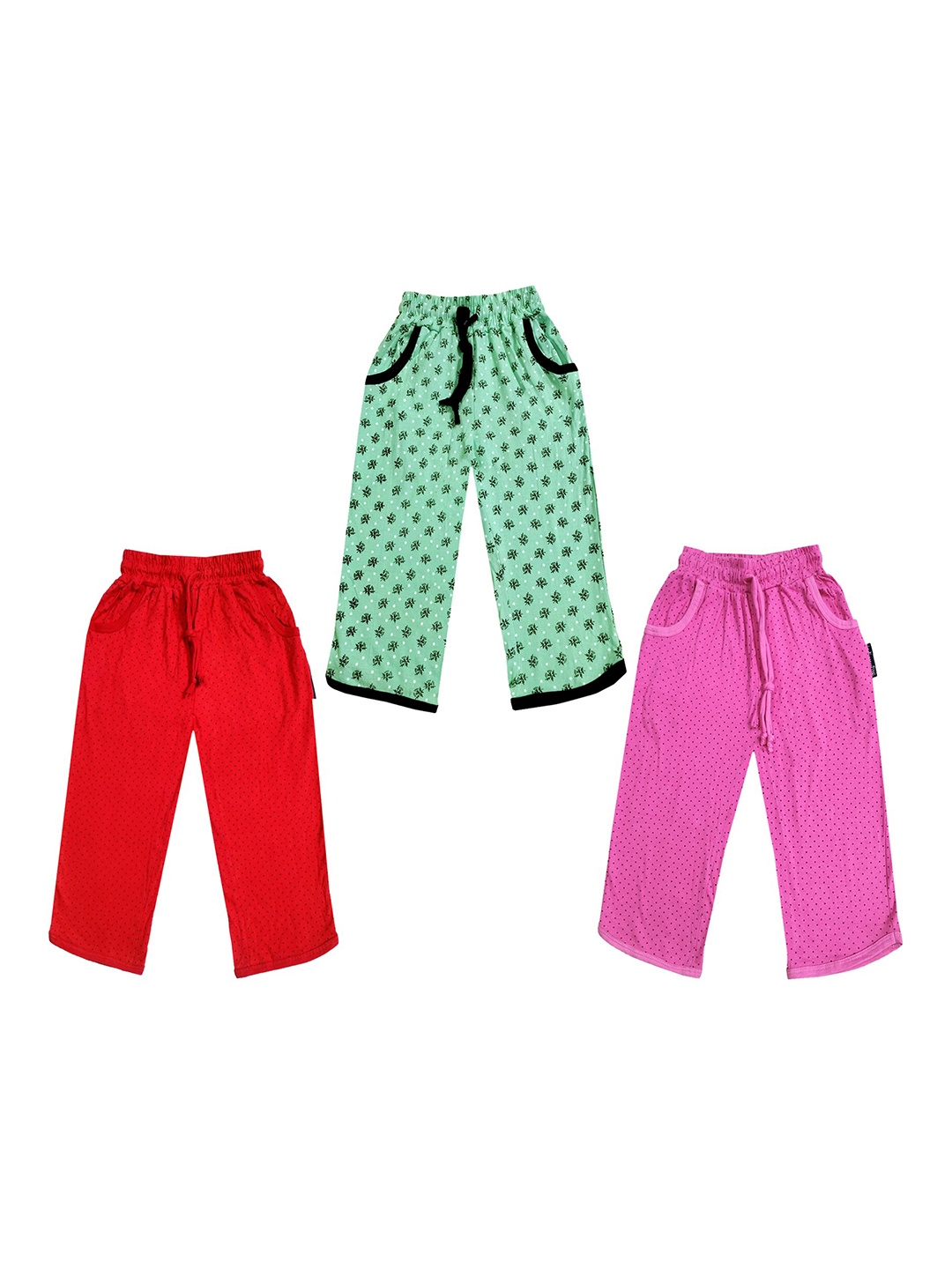 

IndiWeaves Girls Pack of 3 Mid-Rise Cotton Printed Capris, Green