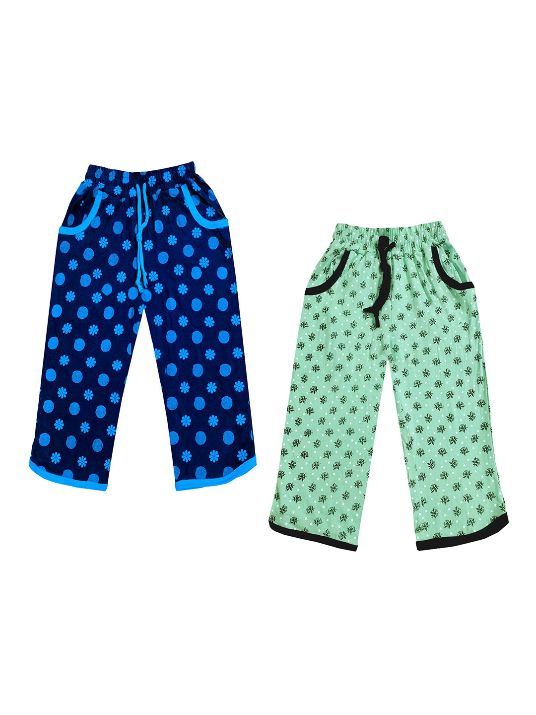 

IndiWeaves Girls Pack of 2 Mid-Rise Cotton Printed Capris, Blue