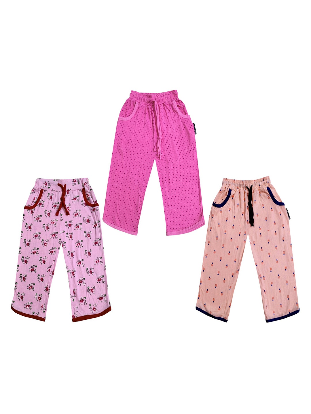 

IndiWeaves Girls Pack of 3 Mid-Rise Cotton Printed Capris, Pink