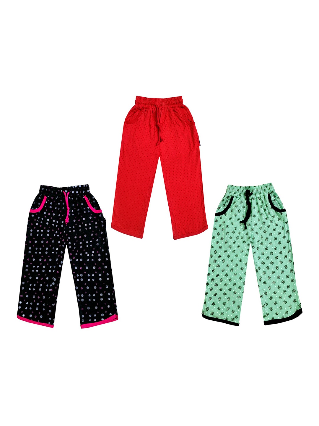 

IndiWeaves Girls Pack of 3 Mid-Rise Cotton Printed Capris, Red
