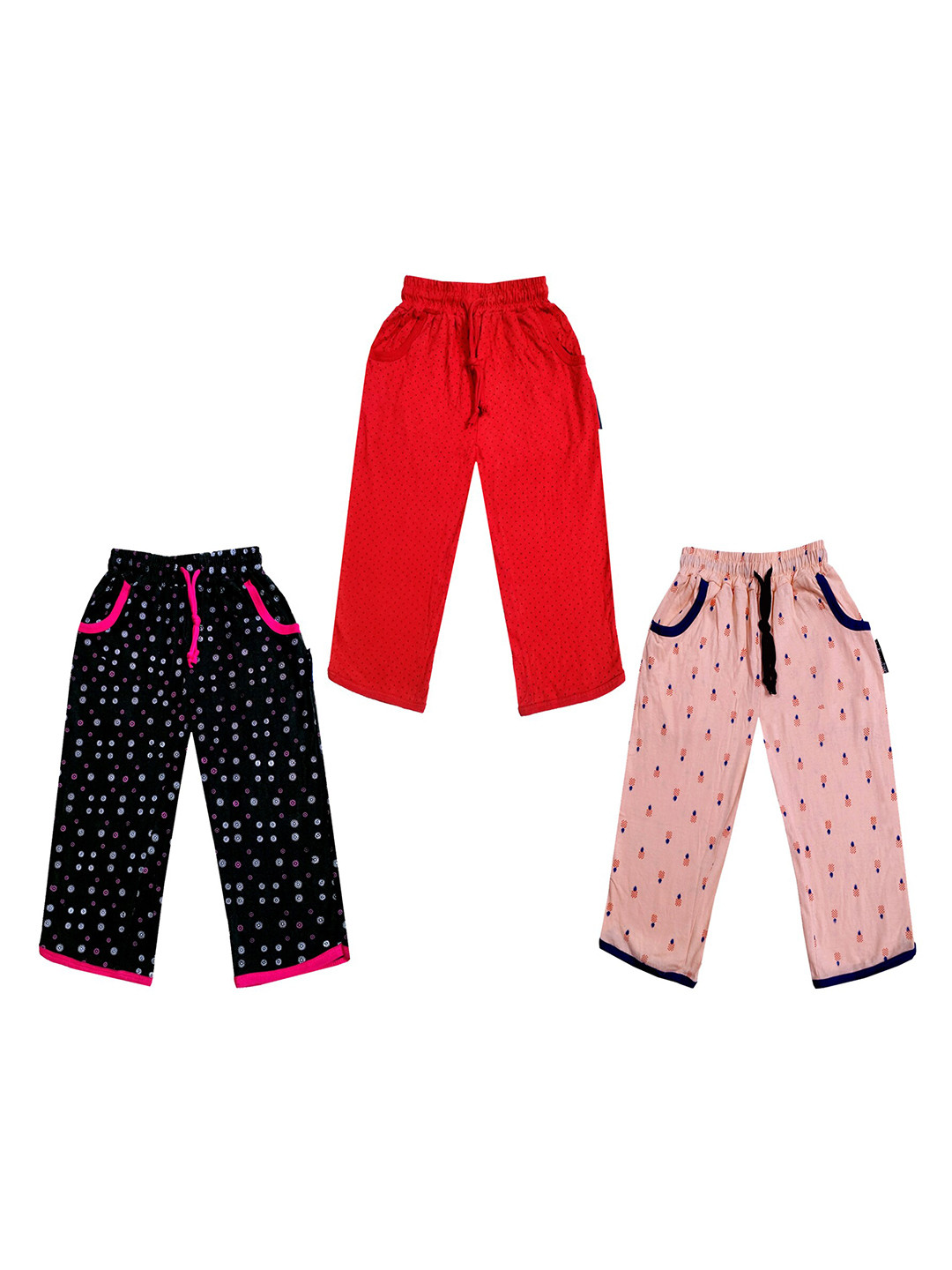 

IndiWeaves Girls Pack of 3 Mid-Rise Cotton Printed Capris, Red