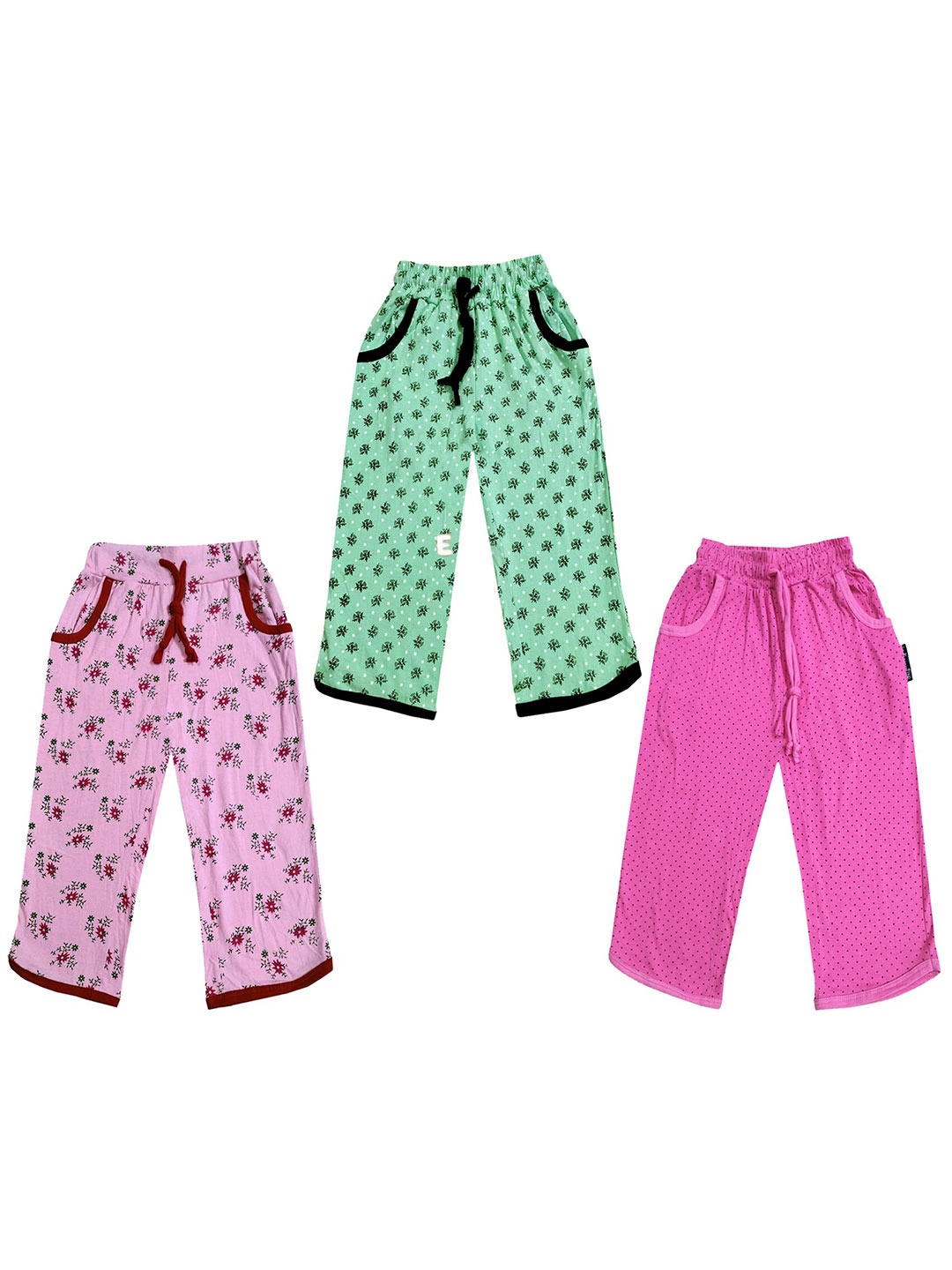 

IndiWeaves Girls Pack of 3 Mid-Rise Cotton Printed Capris, Green