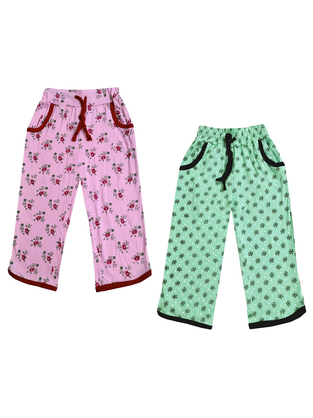 

IndiWeaves Girls Pack of 2 Mid-Rise Cotton Printed Capris, Pink