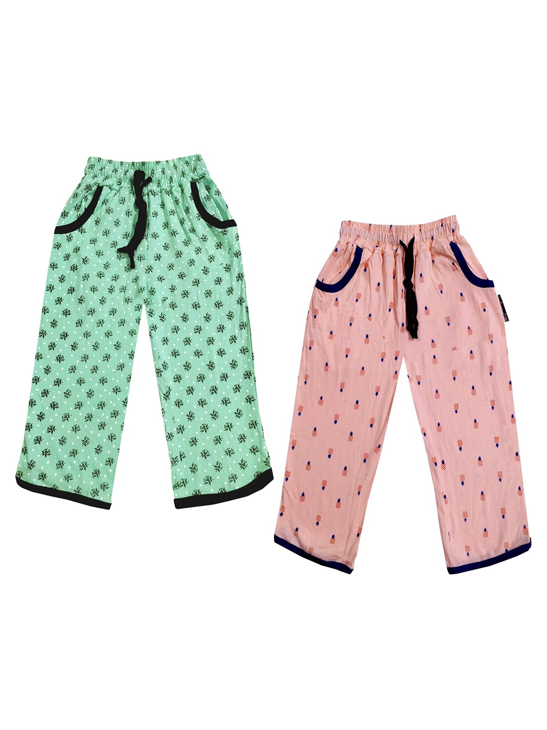 

IndiWeaves Girls Pack of 2 Mid-Rise Cotton Printed Capris, Green