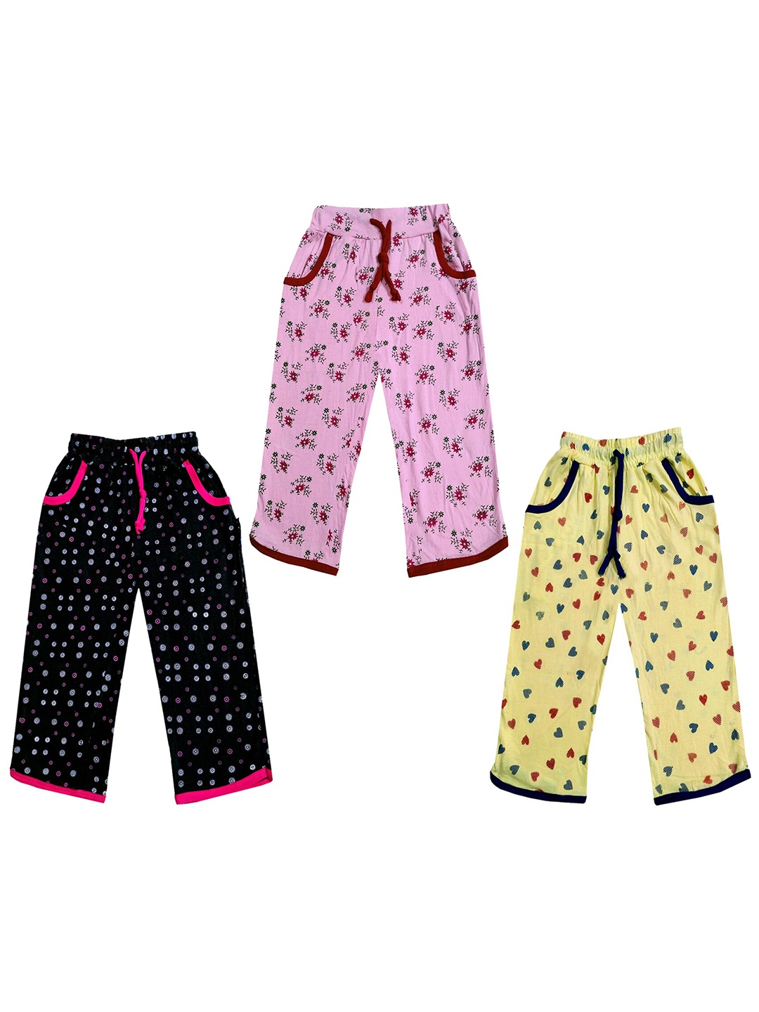 

IndiWeaves Girls Pack of 3 Mid-Rise Cotton Printed Capris, Pink