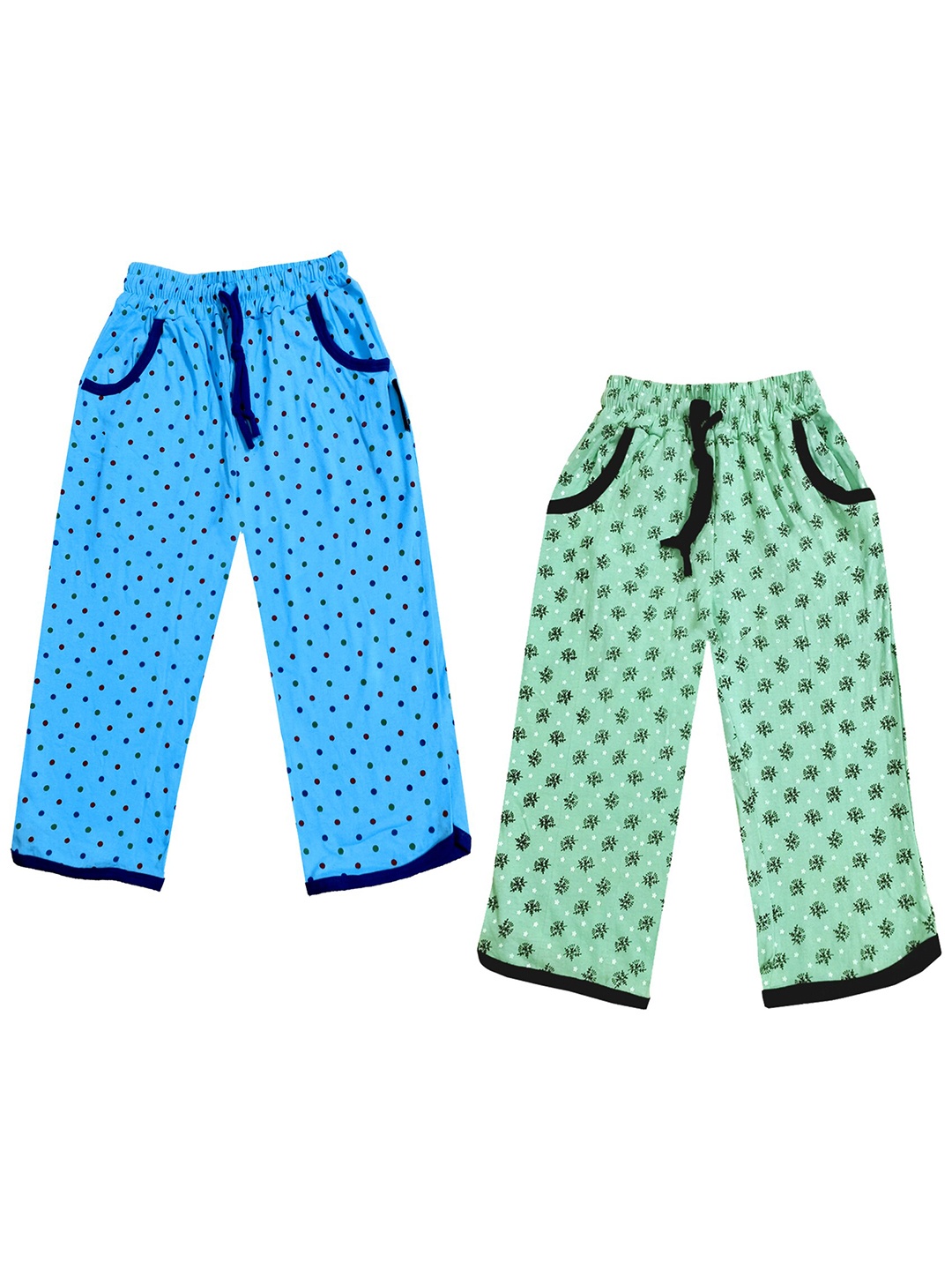 

IndiWeaves Girls Pack of 2 Mid-Rise Cotton Printed Capris, Turquoise blue