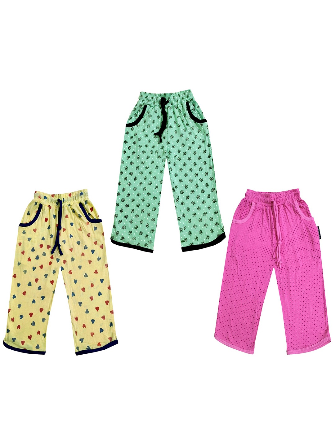 

IndiWeaves Girls Pack of 3 Mid-Rise Cotton Printed Capris, Pink