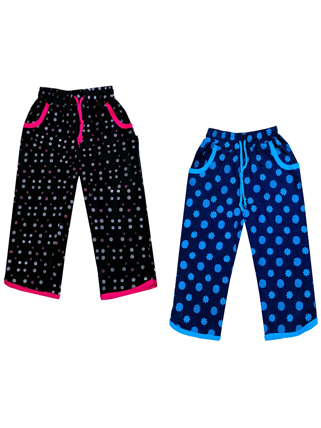 

IndiWeaves Girls Pack of 2 Mid-Rise Cotton Printed Capris, Navy blue