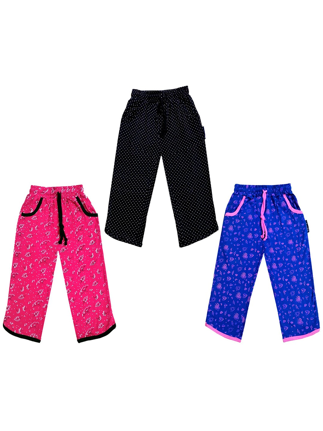 

IndiWeaves Girls Pack of 3 Mid-Rise Cotton Printed Capris, Pink