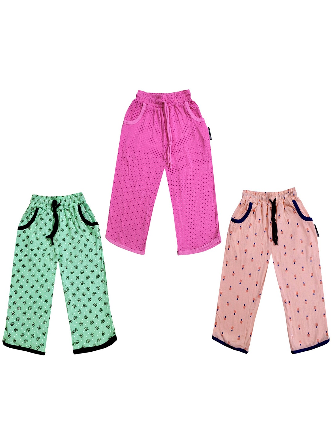 

IndiWeaves Girls Pack of 3 Mid-Rise Cotton Printed Capris, Green