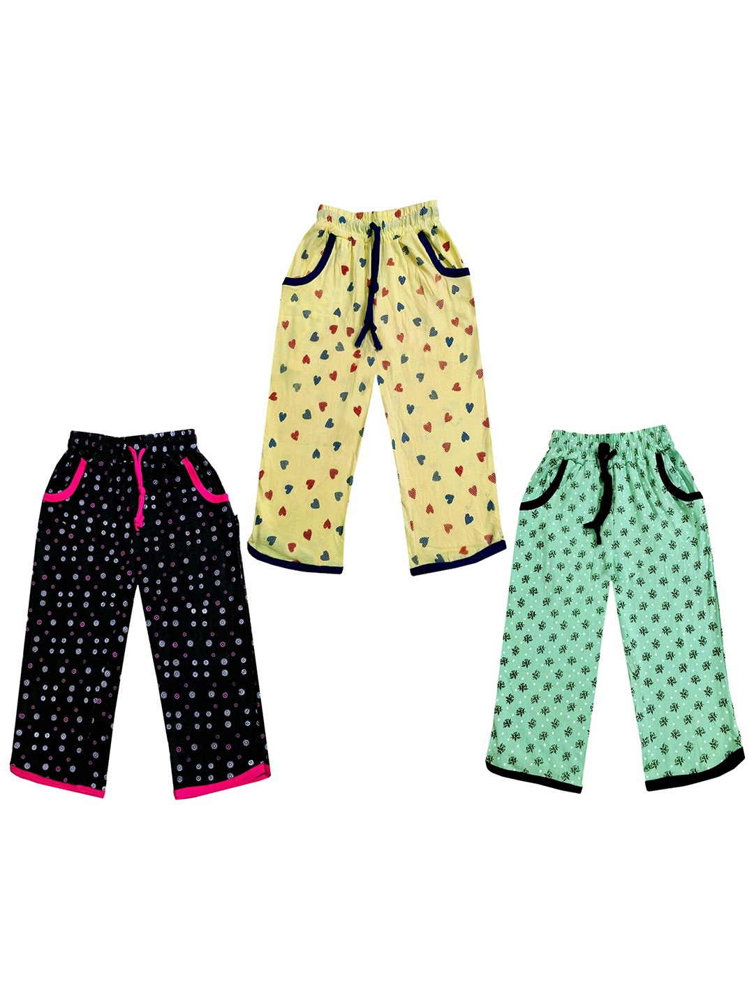 

IndiWeaves Girls Pack of 3 Mid-Rise Cotton Printed Capris, Green
