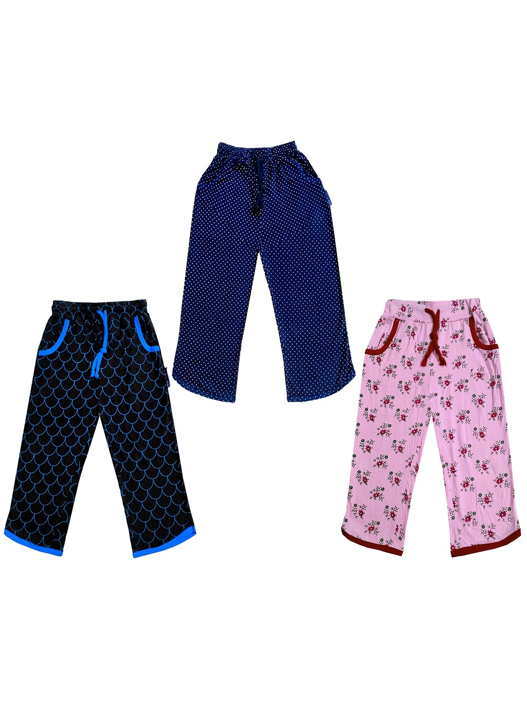 

IndiWeaves Girls Pack of 3 Mid-Rise Cotton Printed Capris, Navy blue