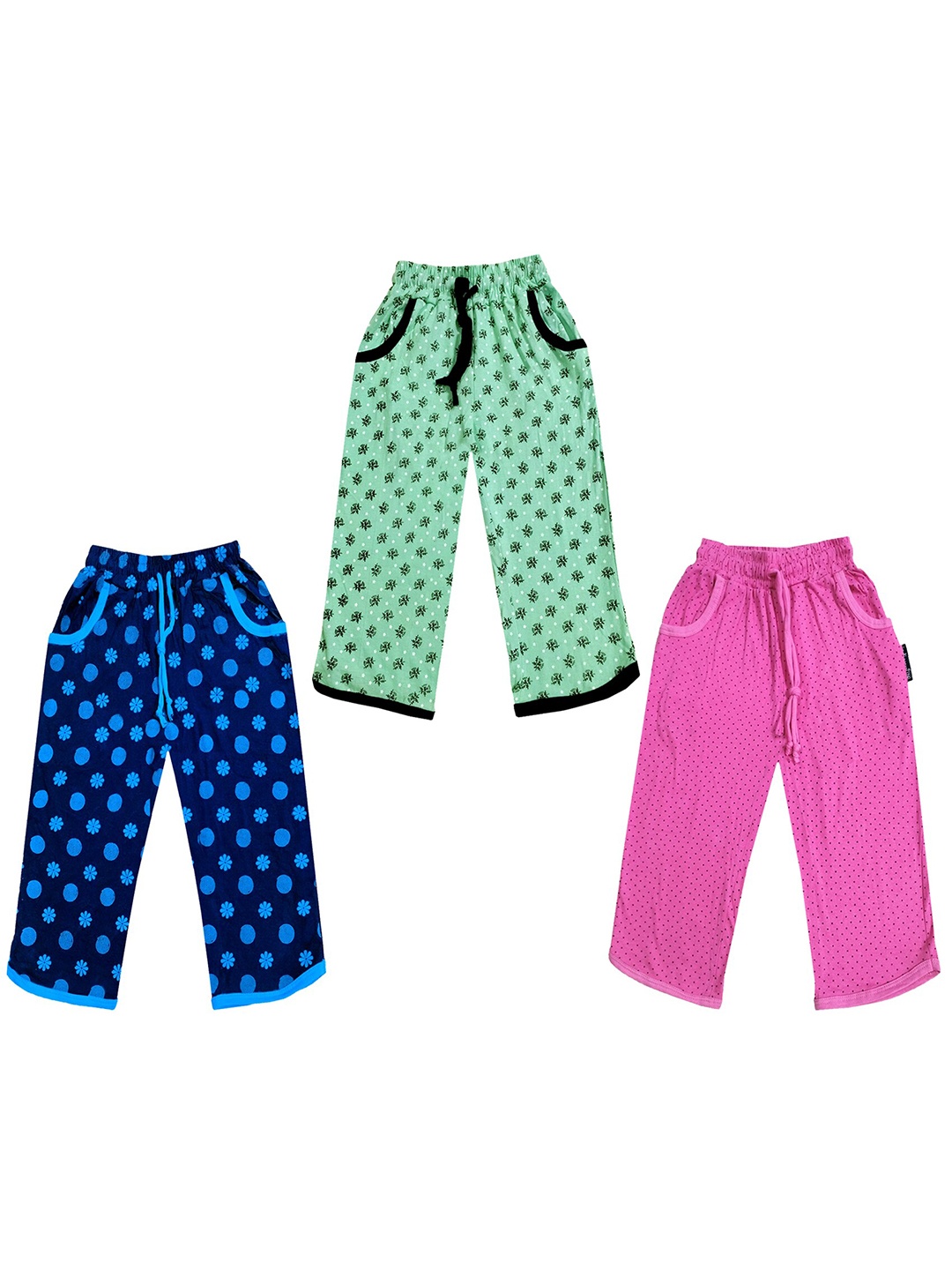 

IndiWeaves Girls Pack of 3 Mid-Rise Cotton Printed Capris, Navy blue