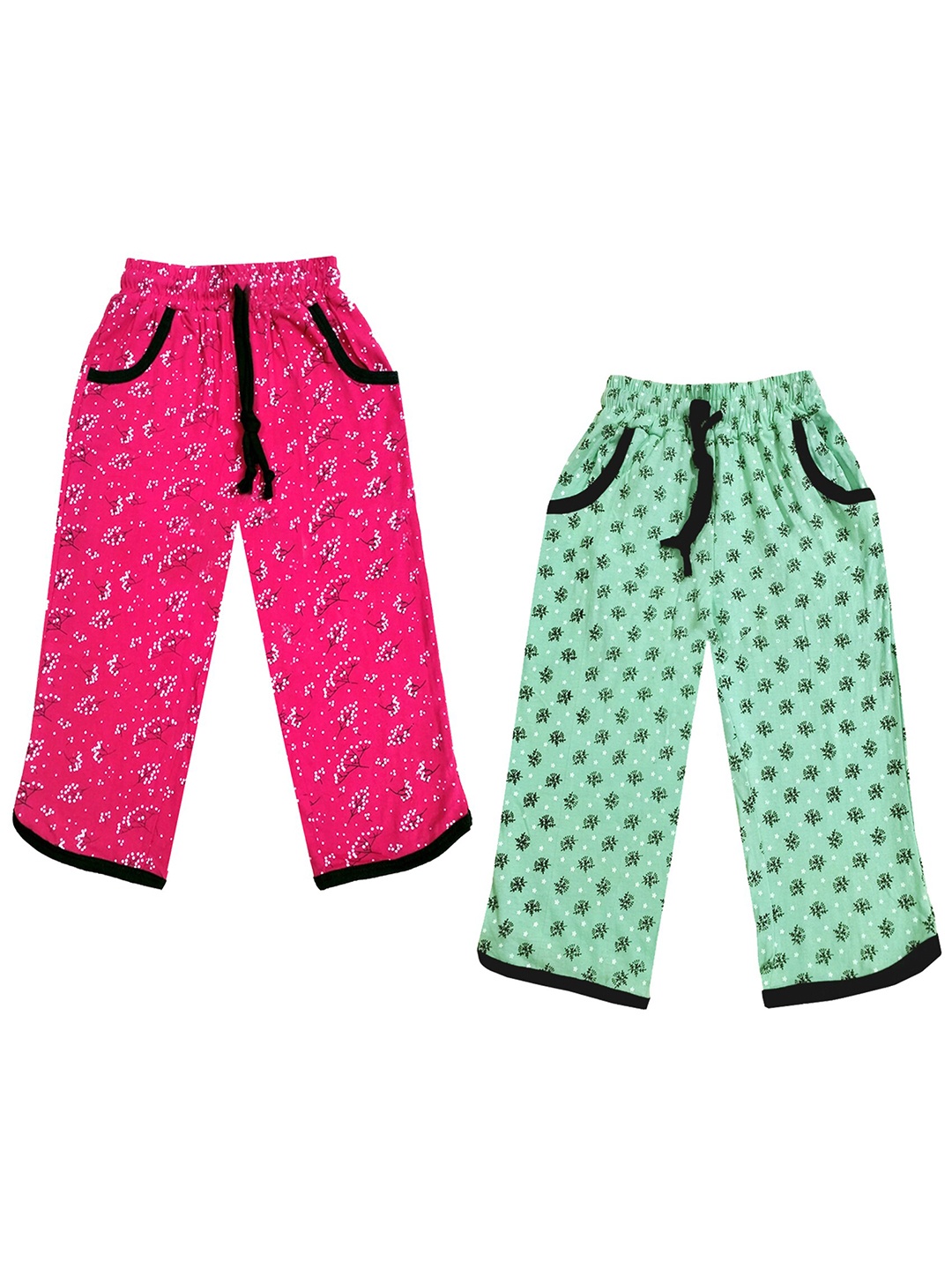 

IndiWeaves Girls Pack of 2 Mid-Rise Cotton Printed Capris, Green
