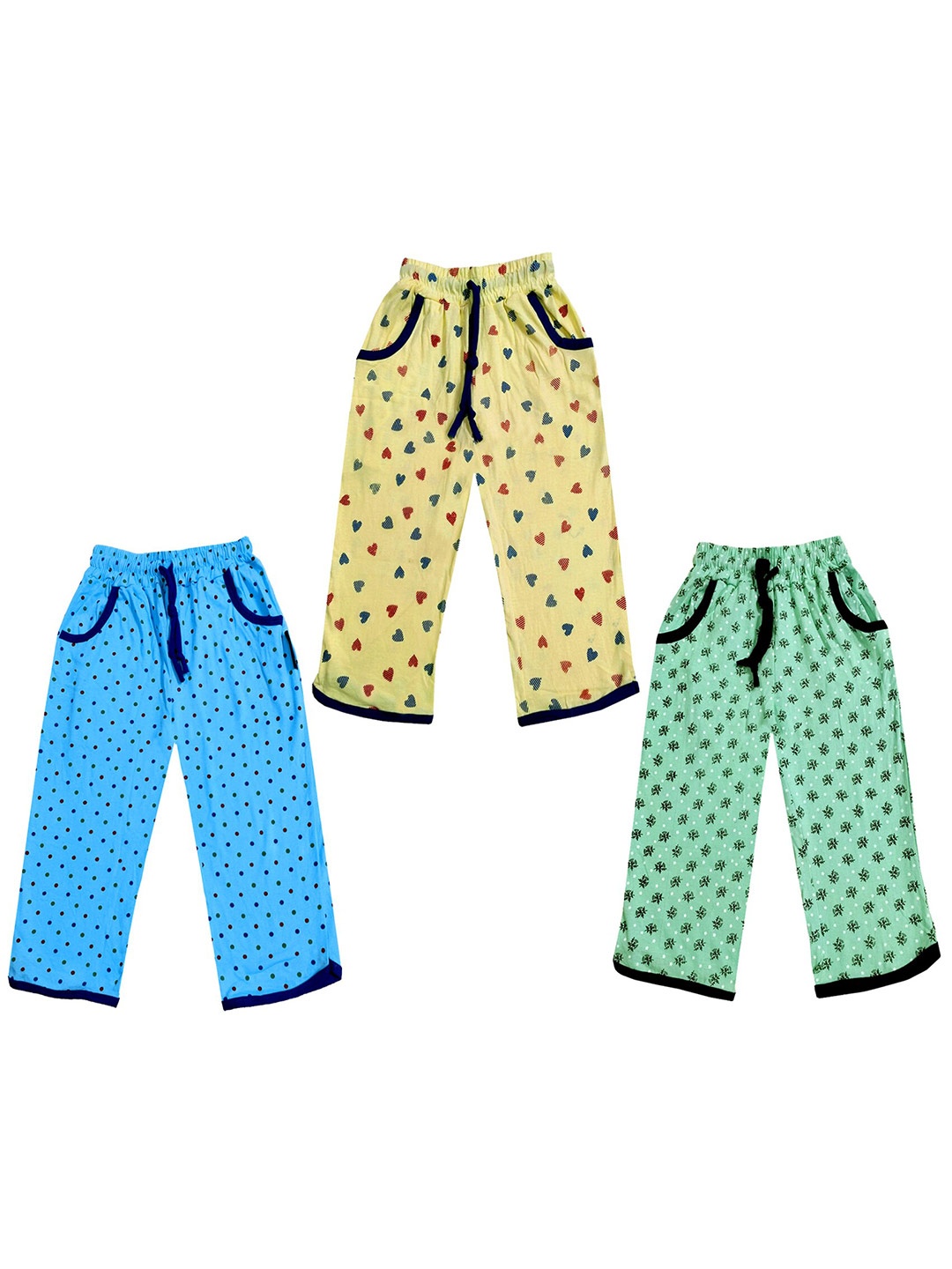 

IndiWeaves Girls Pack of 3 Mid-Rise Cotton Printed Capris, Turquoise blue