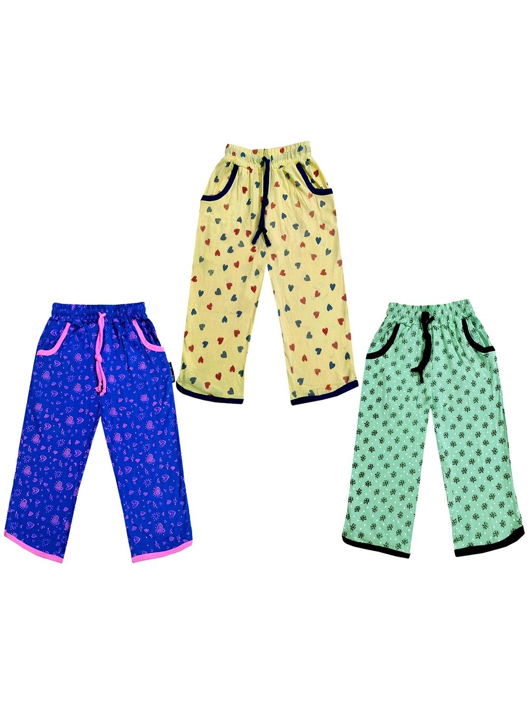 

IndiWeaves Girls Pack of 3 Mid-Rise Cotton Printed Capris, Green