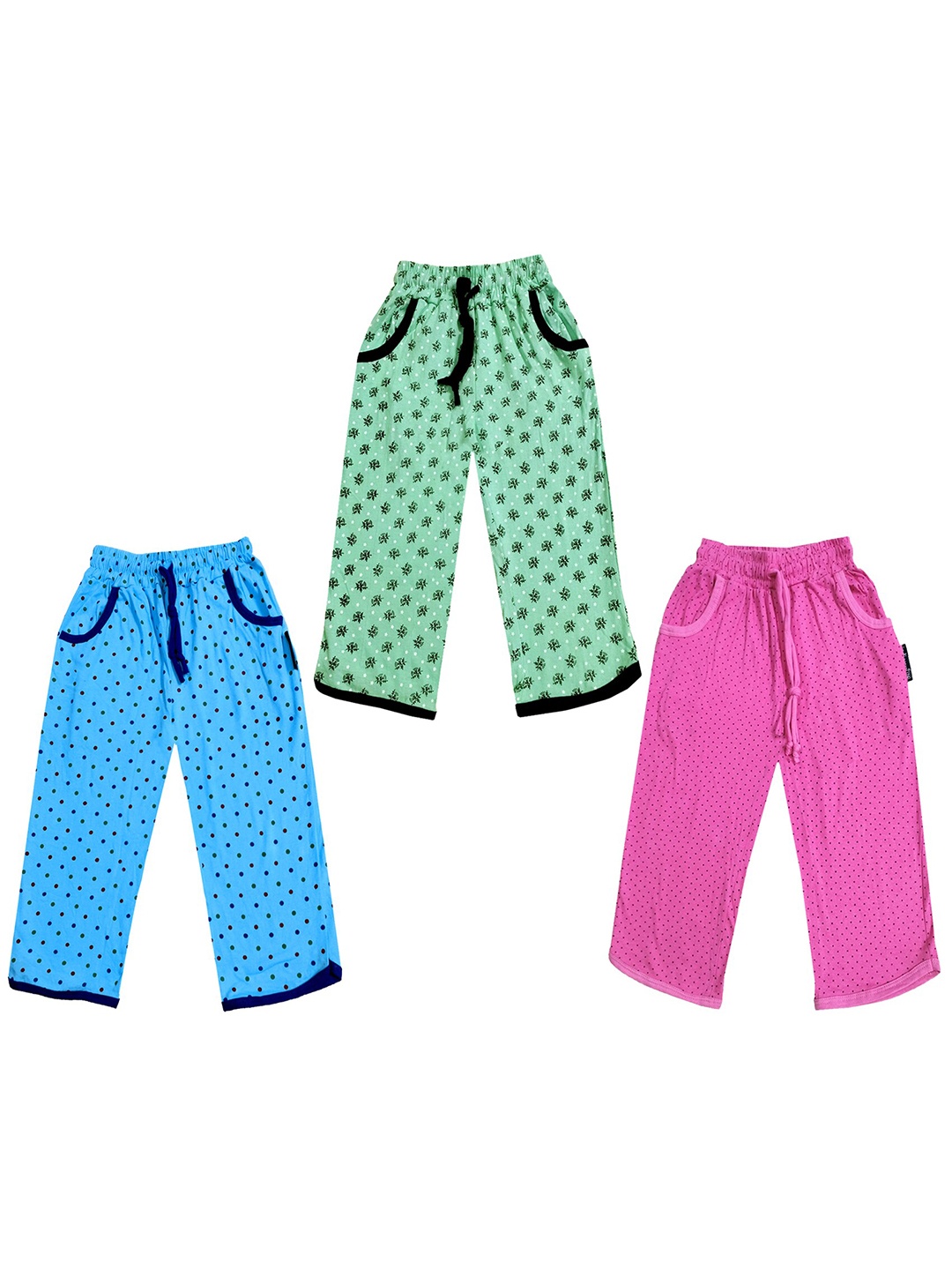 

IndiWeaves Girls Pack of 3 Mid-Rise Cotton Printed Capris, Green