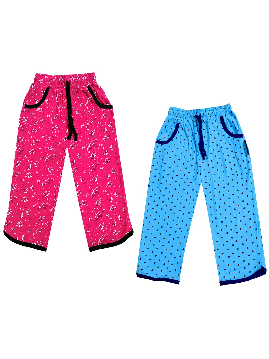 

IndiWeaves Girls Pack of 2 Mid-Rise Cotton Printed Capris, Turquoise blue