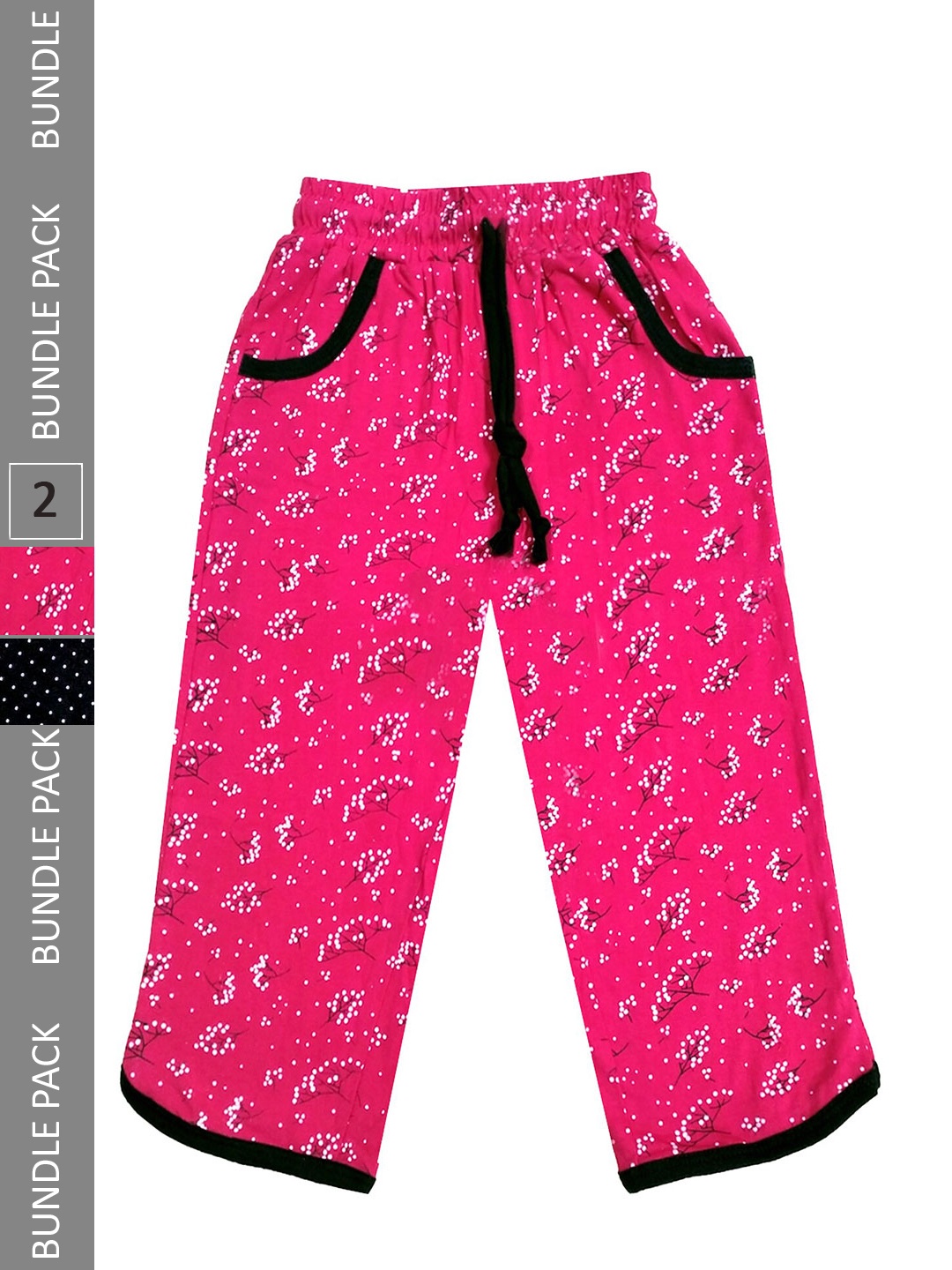 

IndiWeaves Girls Pack of 2 Mid-Rise Cotton Printed Capris, Pink