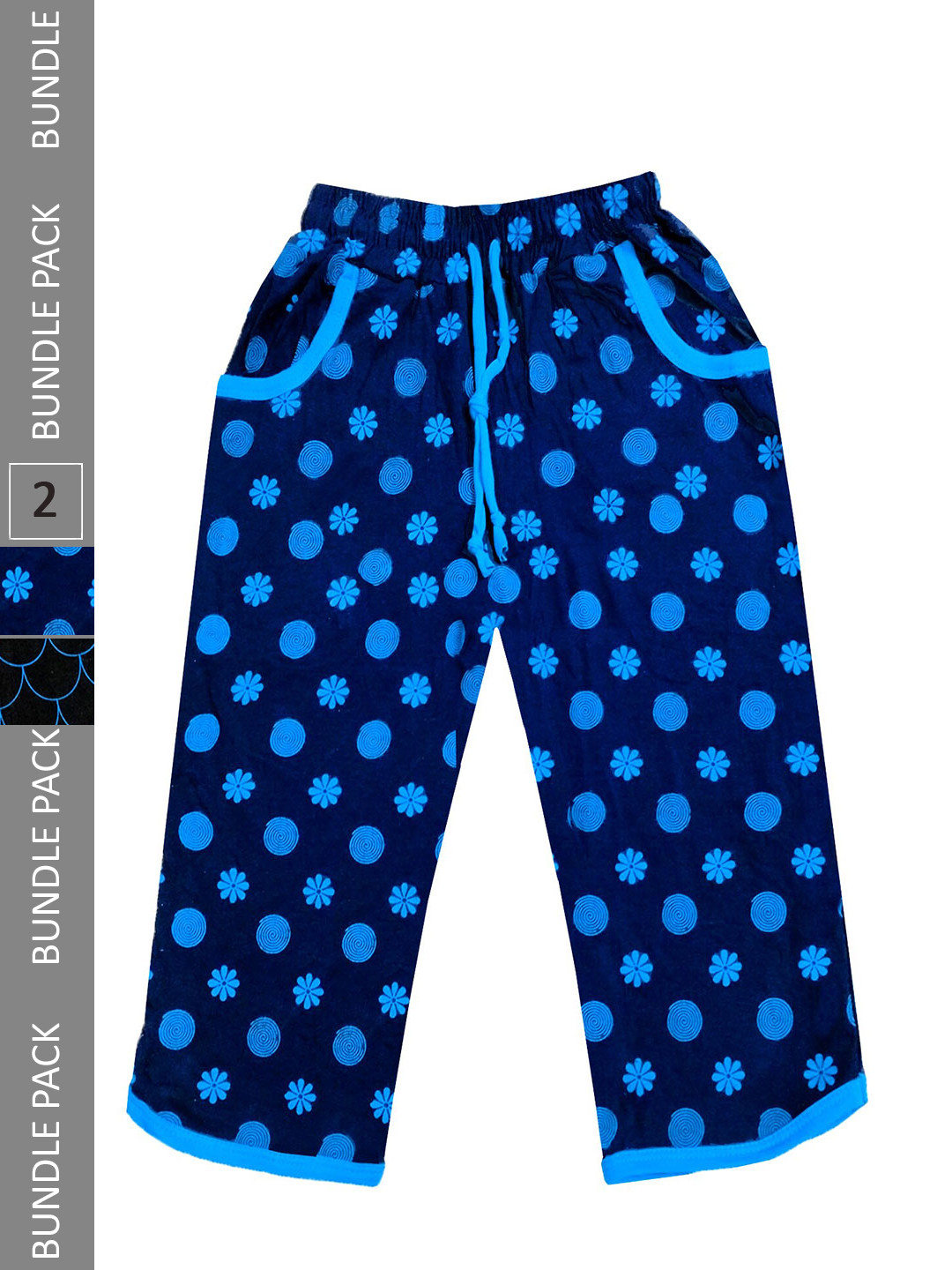 

IndiWeaves Girls Pack of 2 Mid-Rise Cotton Printed Capris, Navy blue