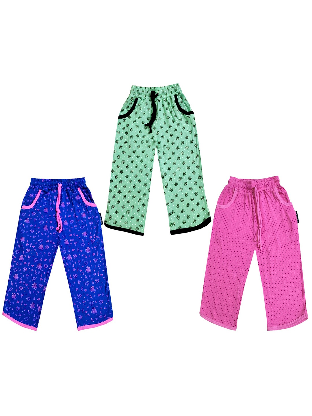 

IndiWeaves Girls Pack of 3 Mid-Rise Cotton Printed Capris, Green
