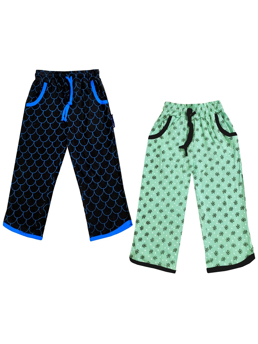

IndiWeaves Girls Pack of 2 Mid-Rise Cotton Printed Capris, Green