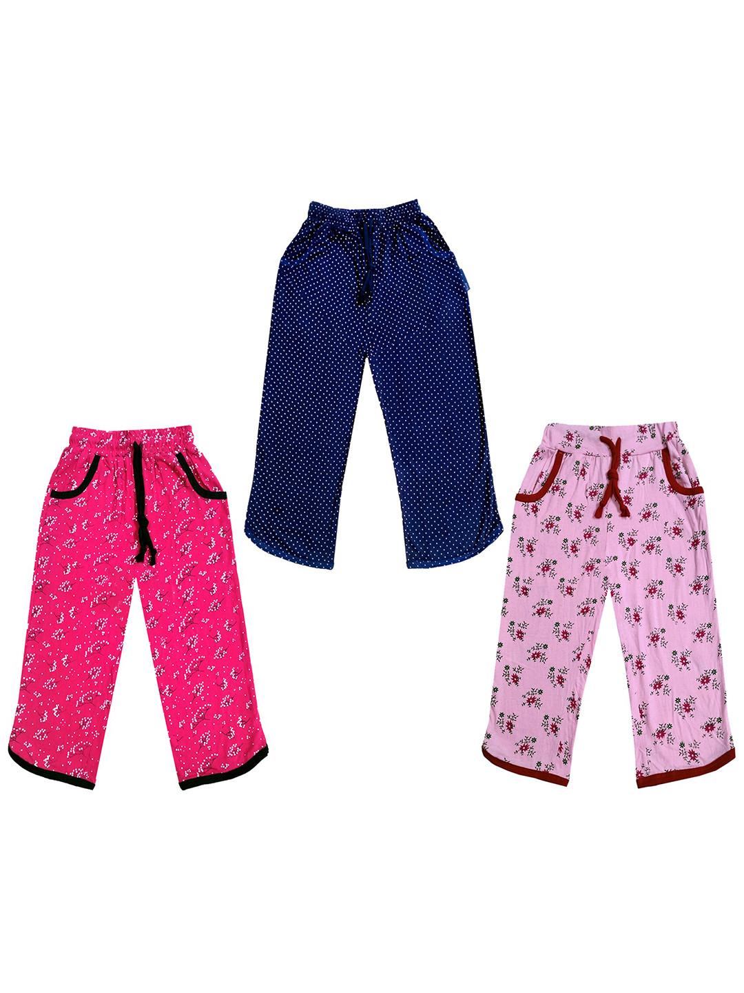 

IndiWeaves Girls Pack of 3 Printed Mid-Rise Cotton Capris, Navy blue