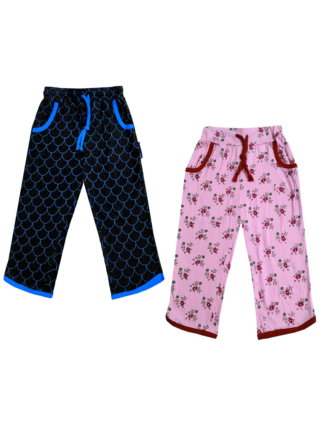 

IndiWeaves Girls Pack of 2 Printed Mid-Rise Cotton Capris, Navy blue