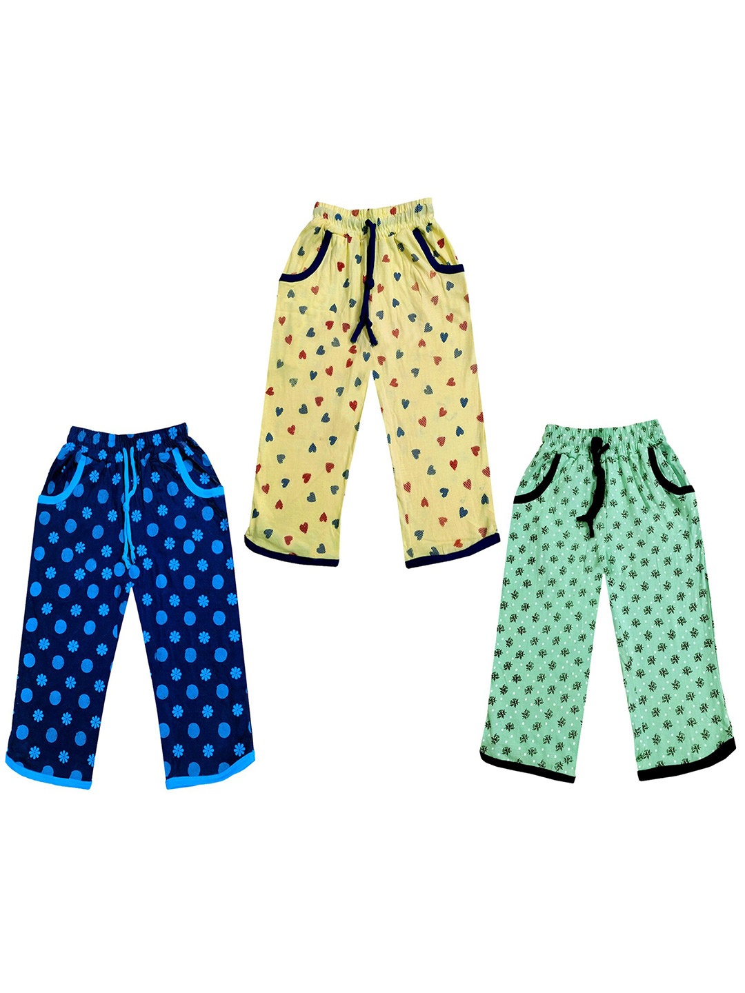 

IndiWeaves Girls Pack of 3 Printed Mid-Rise Cotton Capris, Green