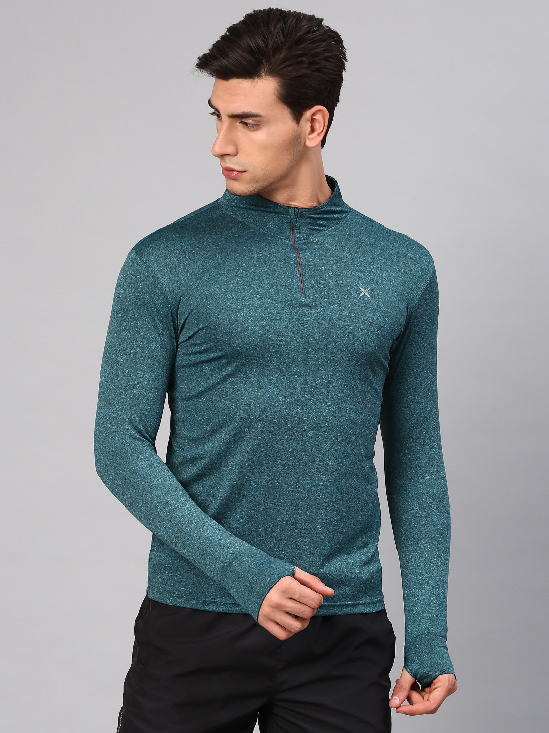 

HRX by Hrithik Roshan Men Teal Green Solid High Neck T-shirt