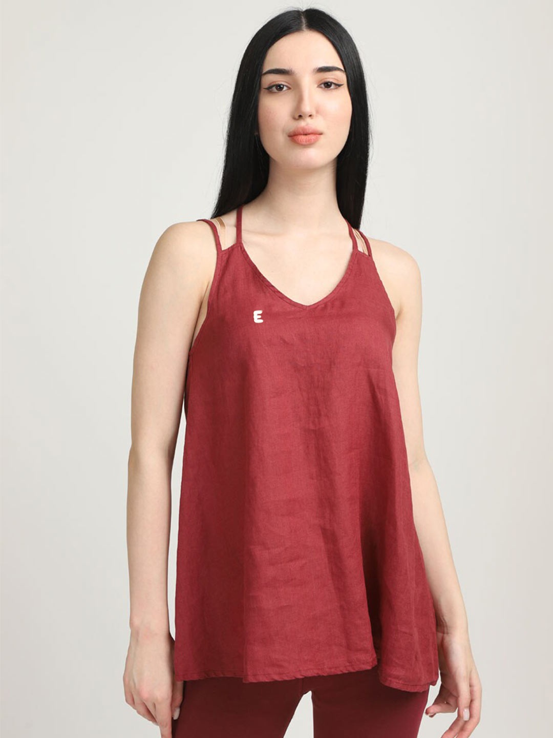 

Proyog Sleeveless Pure Linen A-Line Top, Red