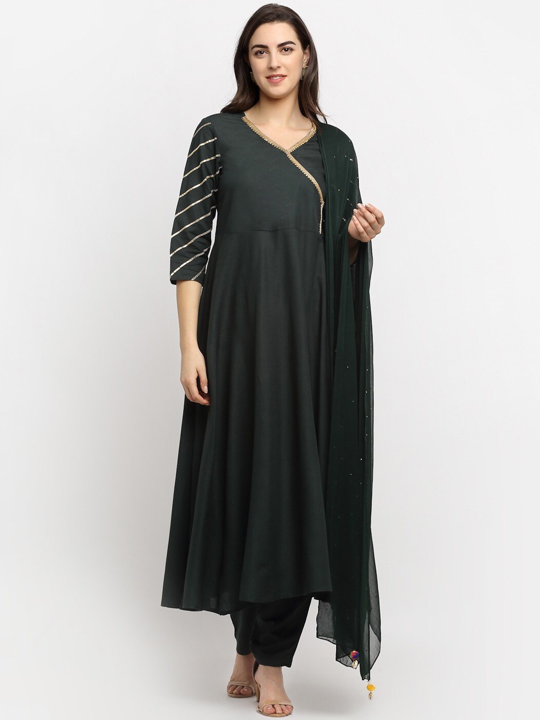 

The Mini NEEDLE Gotta Patti Angrakha Kurta with Trousers & Dupatta, Black