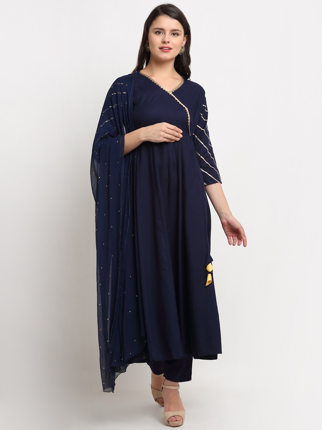 

The Mini NEEDLE Gotta Patti Angrakha Kurta with Trousers & Dupatta, Blue
