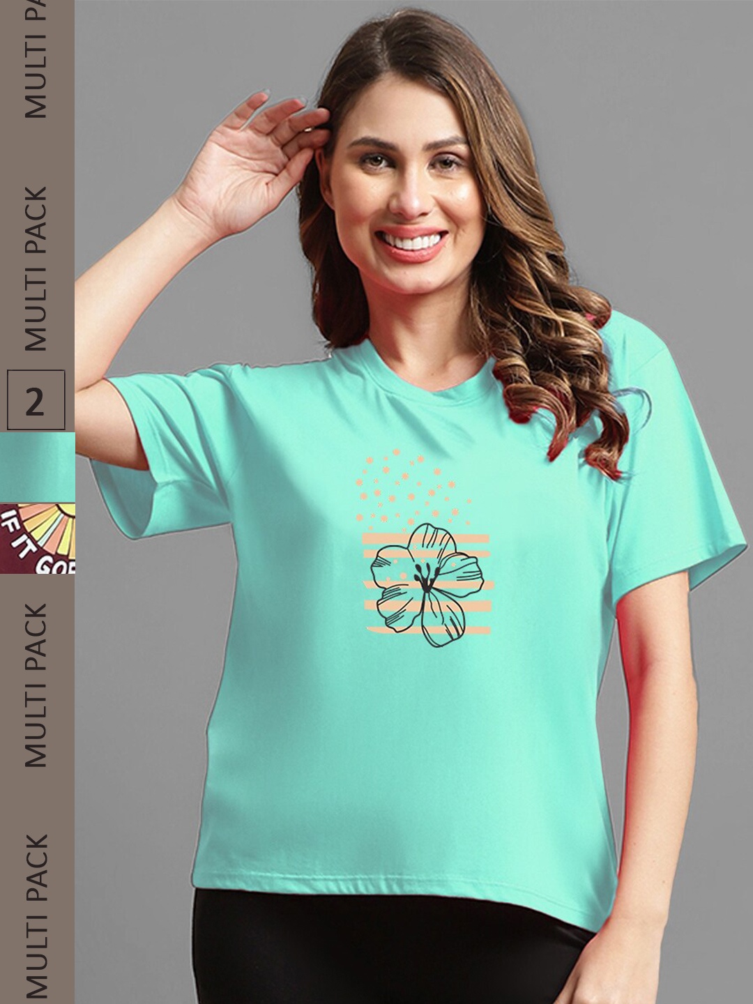 

Kanvin Brown & Green Pack Of 2 Printed Drop Shoulder Sleeves Oversized T-shirts
