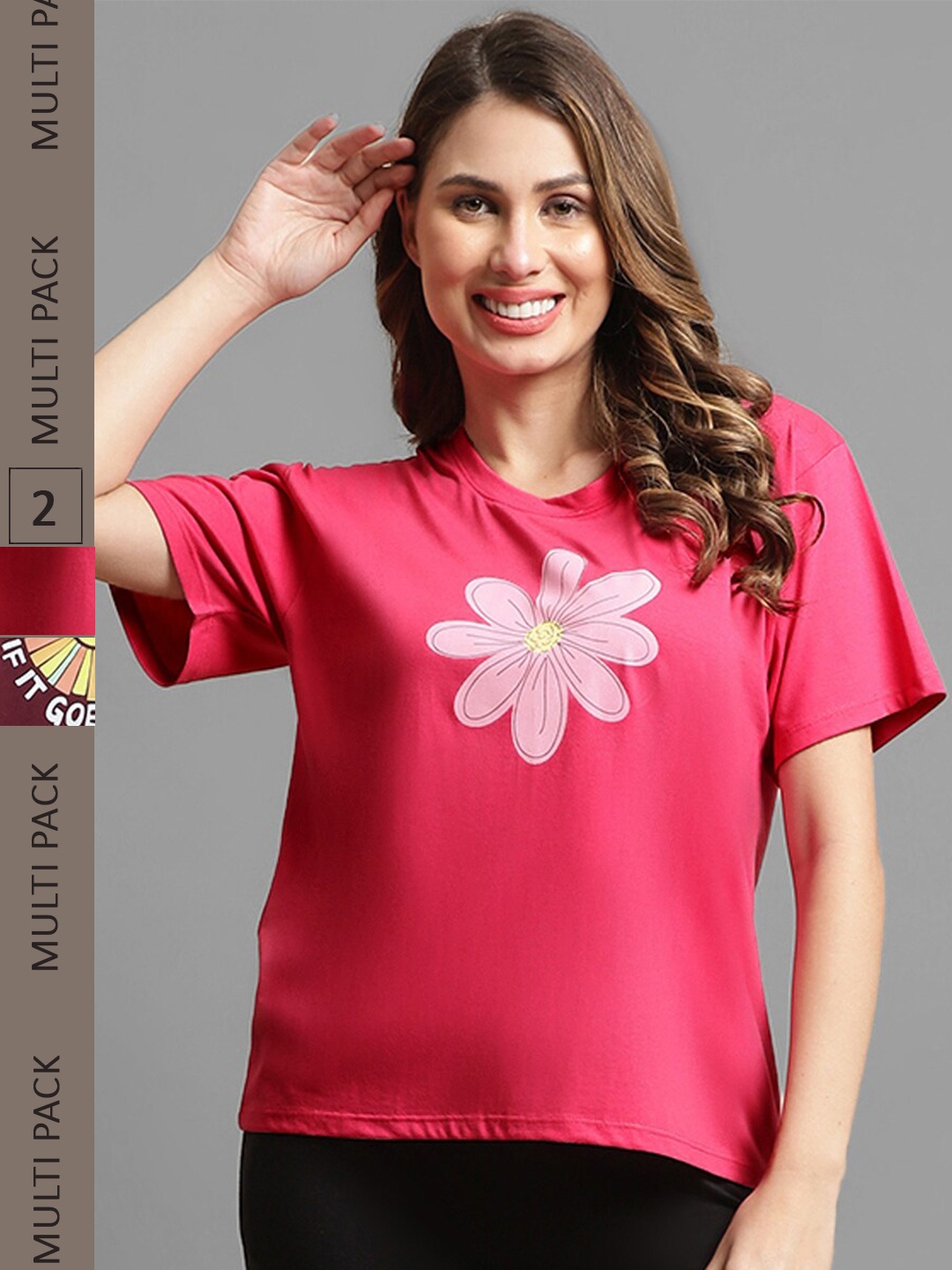 

Kanvin Brown & Red Pack Of 2 Printed Drop Shoulder Sleeves Oversized T-shirts