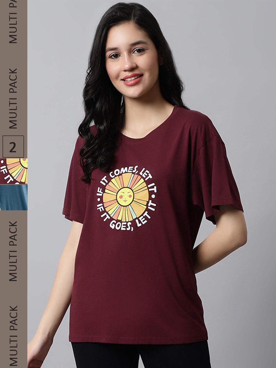 

Kanvin Brown & Blue Pack Of 2 Printed Drop Shoulder Sleeves Oversized T-shirts